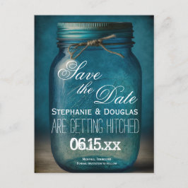 Rustic Blue Mason Jar Save the Date Wedding Aankondigingskaart