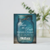 Rustic Blue Mason Jar Save the Date Wedding Aankondigingskaart (Staand voorkant)