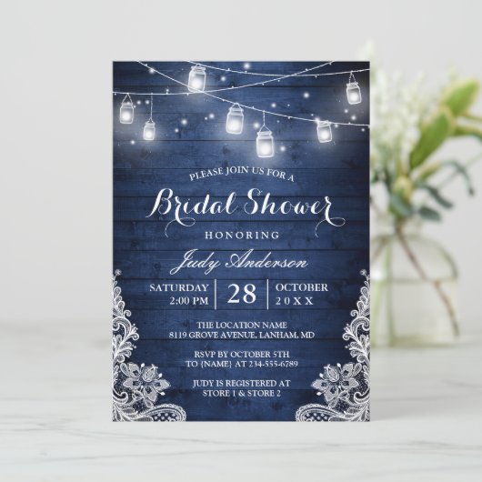 Rustic Blue Mason Jars Lights Vrijgezellenfeest Kaart (Staand voorkant)