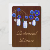Rustic Blue Mason Jars Rehearsal Dinner Invite Kaart (Voorkant)