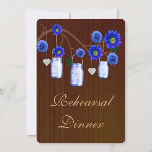 Rustic Blue Mason Jars Rehearsal Dinner Invite Kaart (Voorkant)