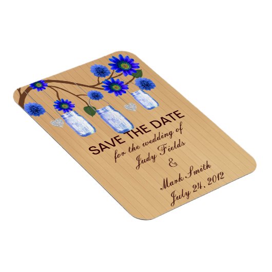 Rustic Blue Mason Jars Save the Date Magnet Magneet (Rechterzijde)