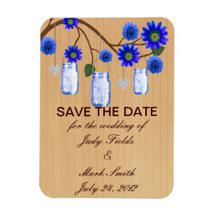 Rustic Blue Mason Jars Save the Date Magnet Magneet