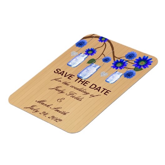 Rustic Blue Mason Jars Save the Date Magnet Magneet (Linkerzijde)
