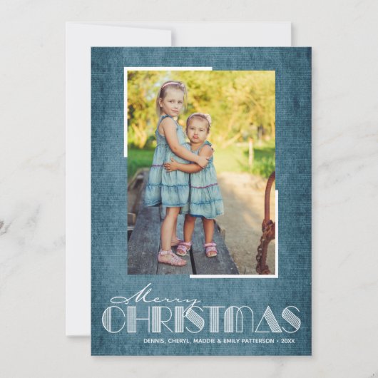 Rustic Blue Merry-kerstfoto Feestdagenkaart (Voorkant)