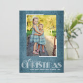 Rustic Blue Merry-kerstfoto Feestdagenkaart (Staand voorkant)