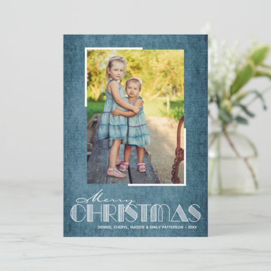 Rustic Blue Merry-kerstfoto Feestdagenkaart (Staand voorkant)