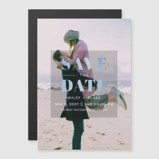Rustic Blue Modern Minimalist Photo Save the Date Magnetische Uitnodiging