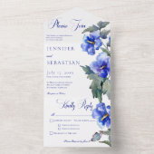 Rustic Blue Morning Glory Floral Dinner All In One Uitnodiging (Binnen)