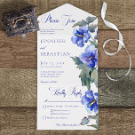 Rustic Blue Morning Glory Floral Dinner All In One Uitnodiging<br><div class="desc">OOK BESCHIKBAAR MET EEN QR-CODE OM IN HET RSVP-GEBIED TE SCAN. Dit ontwerp biedt een blauwe waterverf ochtendglorie en groen. De achterkant is voorzien van een mooi stoffig blauw. Voeg een code QR aan uw uitnodiging toe zodat de gasten tot uw trouwwebsite voor details, richtingen, menuopties, en meer kunnen snel...</div>
