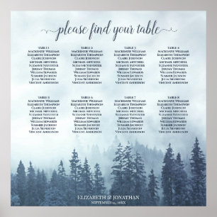 Rustic Blue Mountain Pines 8 Table Seating Chart Poster
