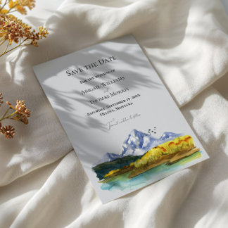 Rustic Blue Mountain Watercolor Save The Date Kaar