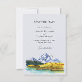 Rustic Blue Mountain Watercolor Save The Date Kaar (Voorkant)