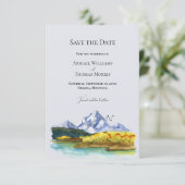 Rustic Blue Mountain Watercolor Save The Date Kaar (Staand voorkant)