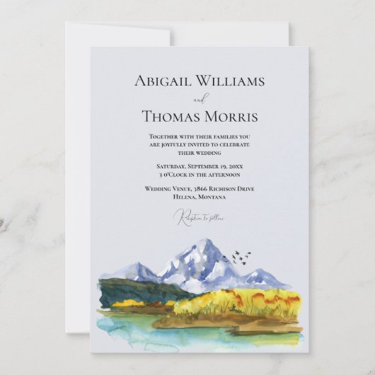 Rustic Blue Mountain Watercolor Wedding Invitation Kaart (Voorkant)