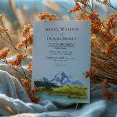 Rustic Blue Mountain Watercolor Wedding Invitation Kaart