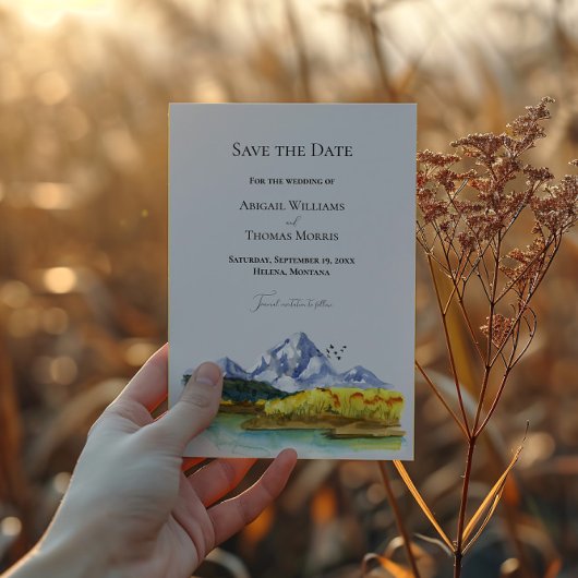 Rustic Blue Mountain Wedding Save The Date Kaart