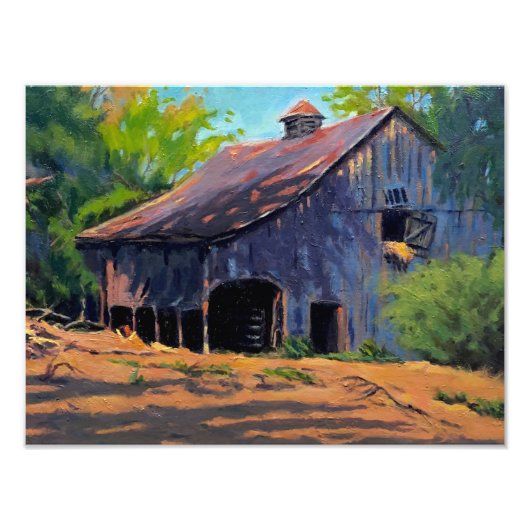 Rustic Blue Oranje Green Missouri Barn Painting Foto Afdruk (Voorkant)