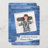 Rustic Blue Photo Afstuderen Invitation Kaart (Voorkant / Achterkant)