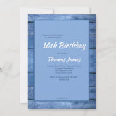 Rustic Blue Photo Birthday Party Invitation Kaart (Achterkant)
