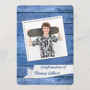 Rustic Blue Photo Confirmation Kaart