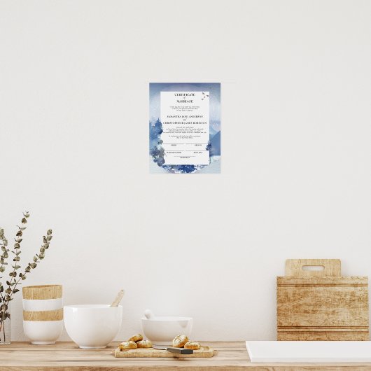 Rustic Blue Pine Certificate of Marriage Keepomwil Poster (Keuken)