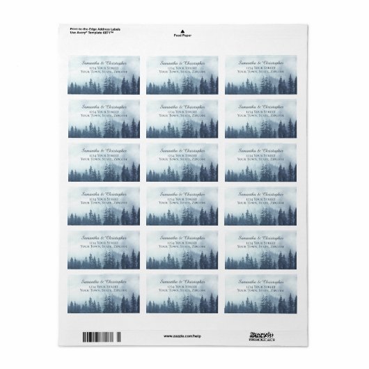 Rustic Blue Pine Forest Outdoor Weddenschap Etiket (Full Sheet)