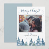 Rustic Blue Pine Forest Waterverf Holiday Foto Feestdagenkaart (Voorkant / Achterkant)