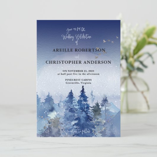 Rustic Blue Pine Misty Forest Wedding Kaart (Staand voorkant)