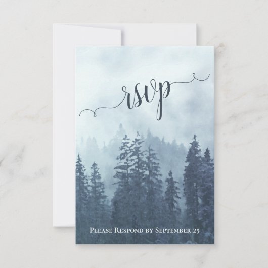 Rustic Blue Pine Trees Mountain Woodland Wedding RSVP Kaartje (Voorkant)