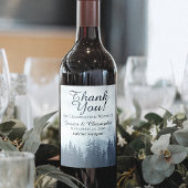 Rustic Blue Pine Trees Wedding Bedankt Wijn Etiket