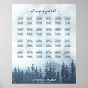 Rustic Blue Pines 24 Table Wedding Seating Chart Poster
