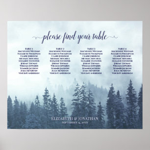Rustic Blue Pines 4 Table Wedding Seating Chart Poster