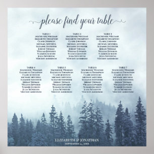 Rustic Blue Pines 7 Table Wedding Seating Chart Poster