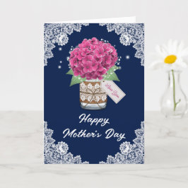 Rustic Blue Pink Floral Moederdag Kaart