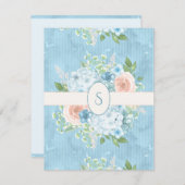 Rustic Blue Pink Floral Shabby Chic Monogram Bedankkaart (Voorkant / Achterkant)