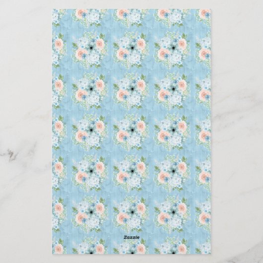 Rustic Blue Pink Floral Shabby Chic Personalized Briefpapier (Achterkant)