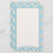 Rustic Blue Pink Floral Shabby Chic Personalized Briefpapier (Voorkant / Achterkant)