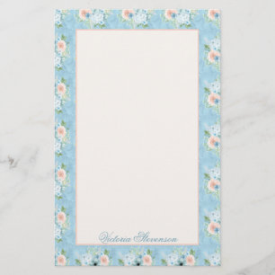 Rustic Blue Pink Floral Shabby Chic Personalized Briefpapier
