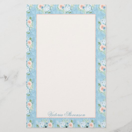 Rustic Blue Pink Floral Shabby Chic Personalized Briefpapier (Voorkant)