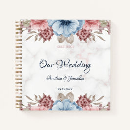 Rustic Blue Pink Floral Wedding Guest Nook Notitieboek