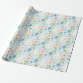 Rustic Blue Pink Green Floral Shabby Chic Cadeaupapier (Uitgerold)