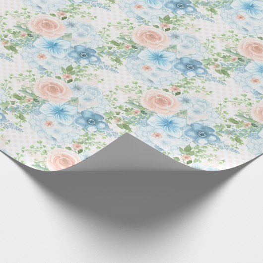 Rustic Blue Pink Green Floral Shabby Chic Cadeaupapier (Hoek)