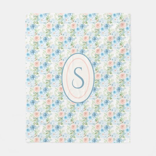 Rustic Blue Pink Green Floral Shabby Chic Fleece Deken (Voorkant)