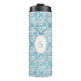 Rustic Blue Pink Monogram Damask Shabby Chic Thermosbeker