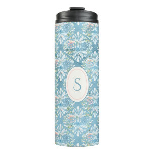 Rustic Blue Pink Monogram Damask Shabby Chic Thermosbeker
