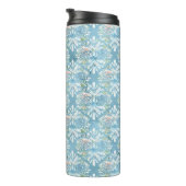 Rustic Blue Pink Monogram Damask Shabby Chic Thermosbeker (Geroteerd rechts)