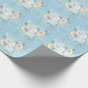 Rustic Blue Pink Monogram Floral Shabby Chic Cadeaupapier