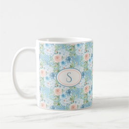Rustic Blue Pink Monogram Floral Shabby Chic Koffiemok