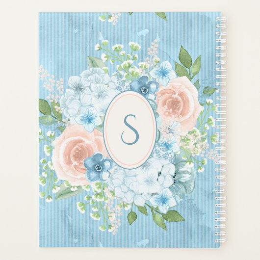 Rustic Blue Pink Monogram Floral Shabby Chic Planner (Achterkant)